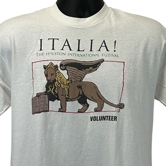 Vintage 90s Houston International Festival T Shirt Italian Italia White L Large - Picture 1 of 11